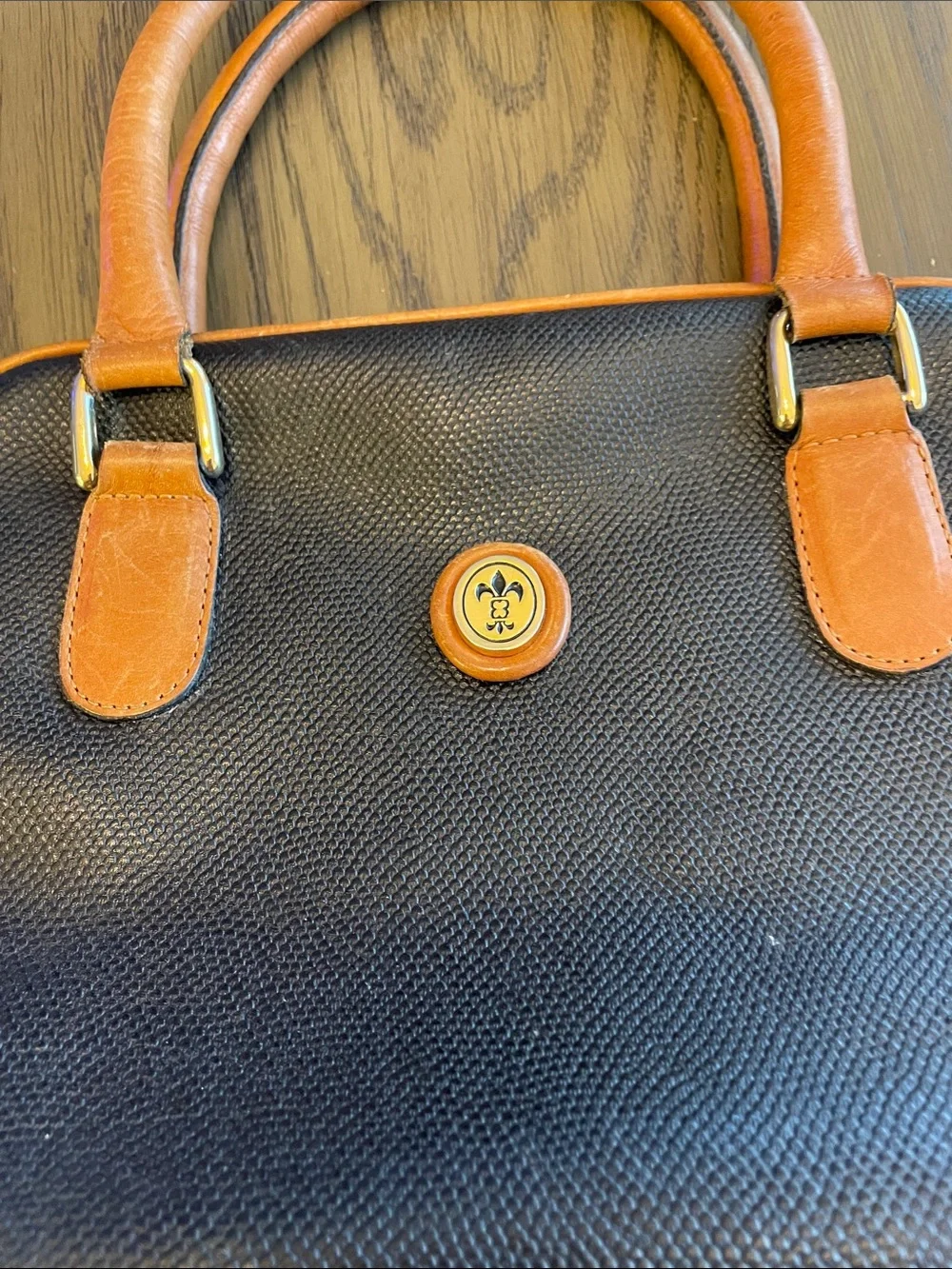 Boots n Bags leather Black Satchel with Tan Handles - Timeless Women's Handbag